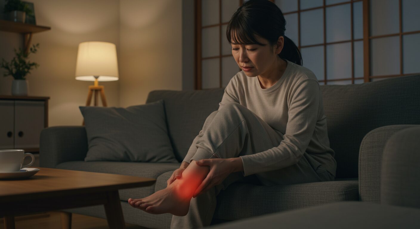 夜に強まる足の痛みのイメージ図