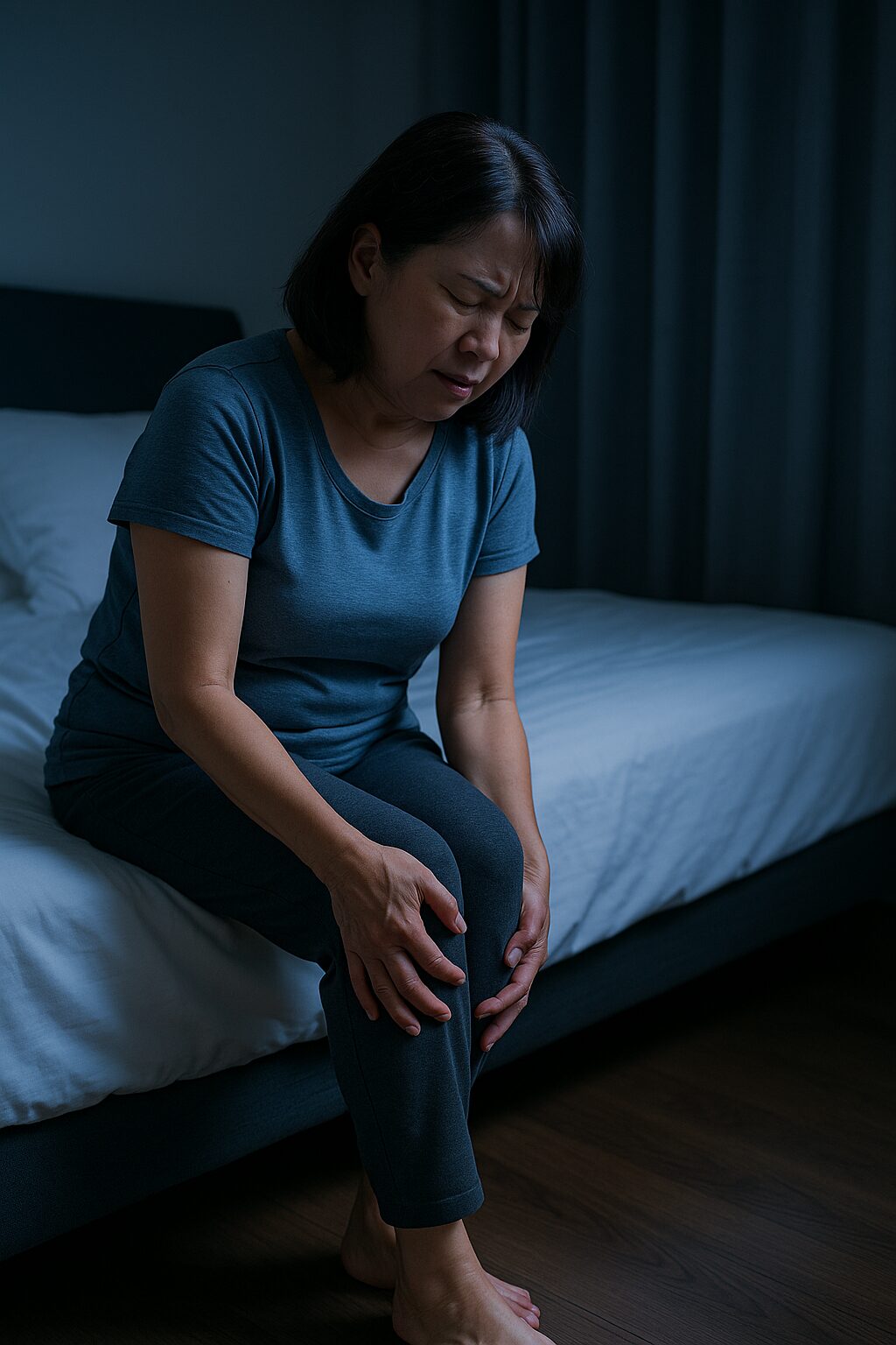 夜間に強まる足の痛みのイメージ（血流・静止姿勢）